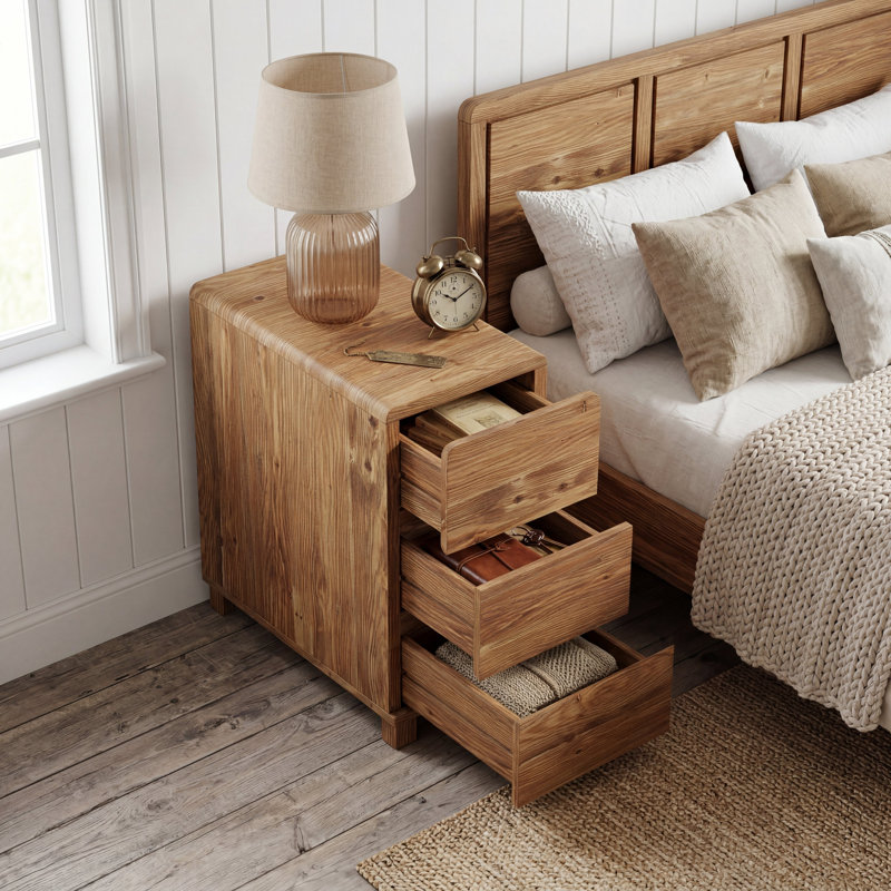 11.81cm W Solid Wood Bedside Table