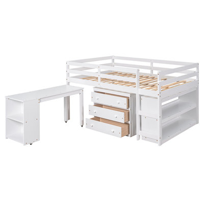 Lit mezzanine double bas avec cabinet