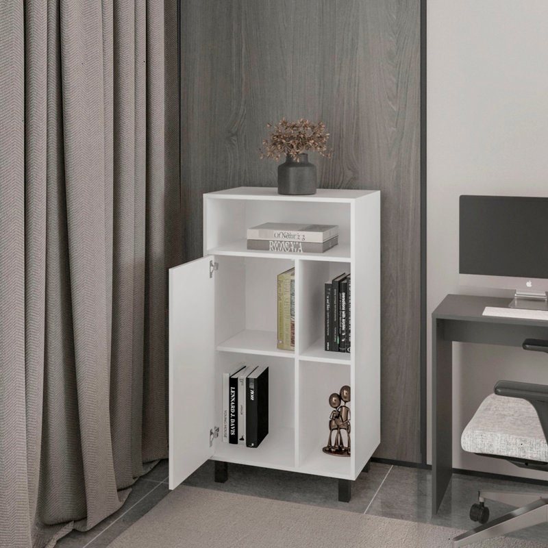 White Open Storage And 1 - Door Cabinet For Kitchen Spaces, Compact Look, Filler, Particle Board Material, 43.52 In Height, 57.01 Lb Weight Cabinet, Space Saving Design, Filled, Build, Tall, 16.06