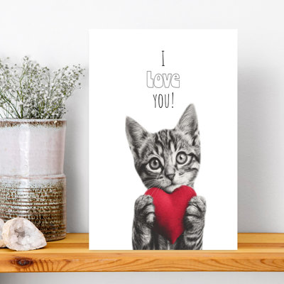 I Love You Minimalist Modern Cat Wall Art Print 1 Piece Wrapped Canvas Wall Art