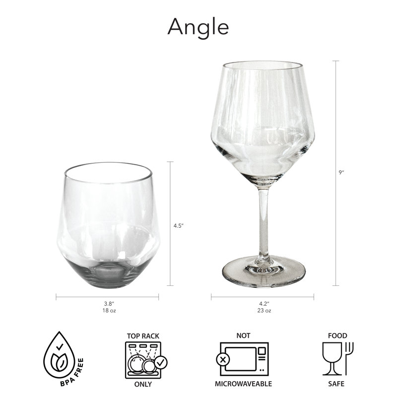 Darnez Angle Collection 12 Pieces Acrylic Wine Glass Set - Includes 2 Sizes, Blue