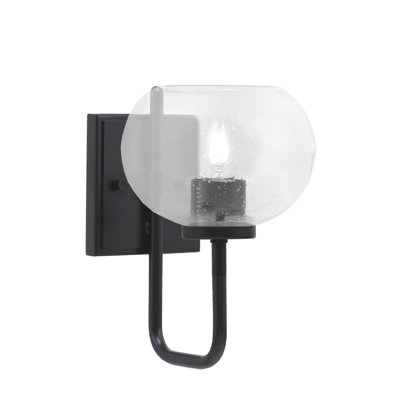 Amarmula 1 Light Wall Sconce, Matte Black Finish, 7" Clear Bubble Glass