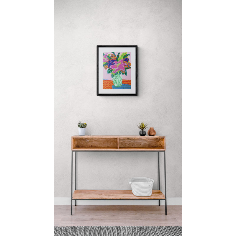 Flowers On Pink Print by Sue Graef, 21.25" H x 17.25" W, White Mat