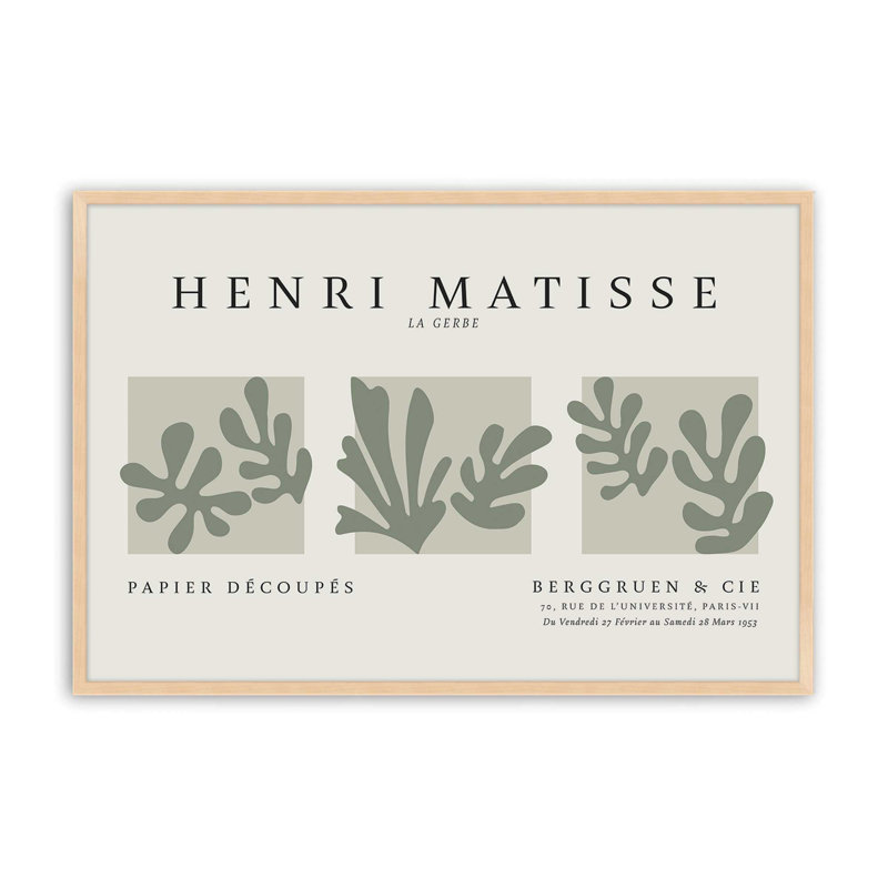 La Gerbe Trio Matisse, reproduction d'affiche dans un cadre, H 9 po x l 11 po, Reproduction encadrée sans passe-partout