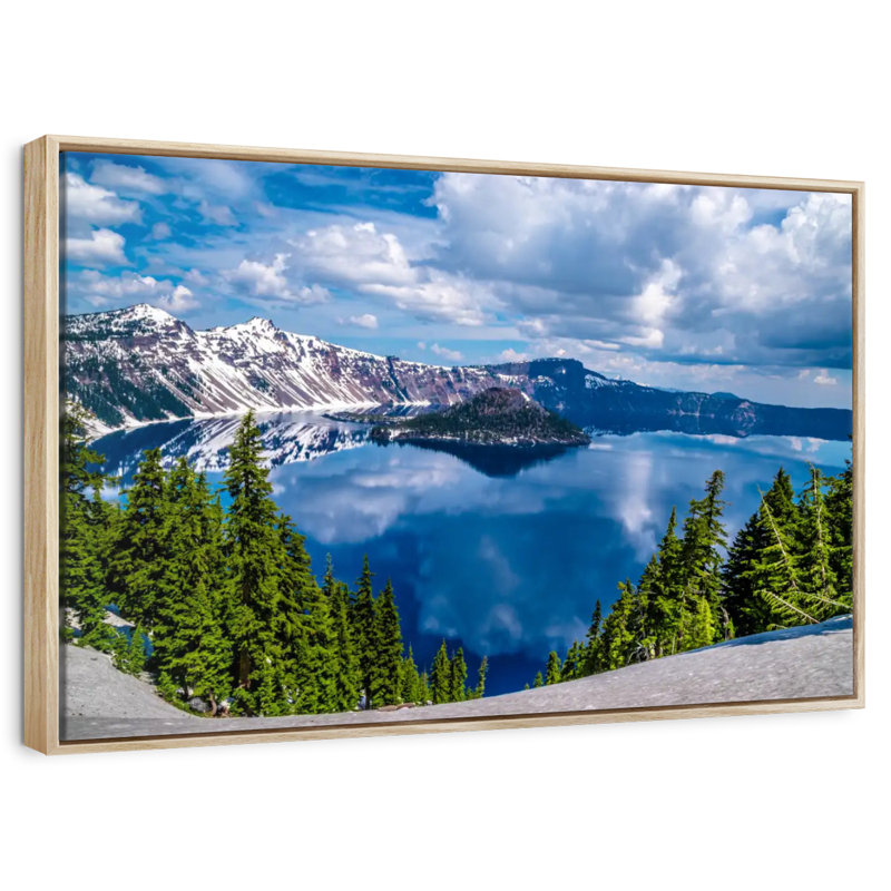 Point de vue du lac Crater, Cadre flottant en bois naturel, 37 po x 25 po