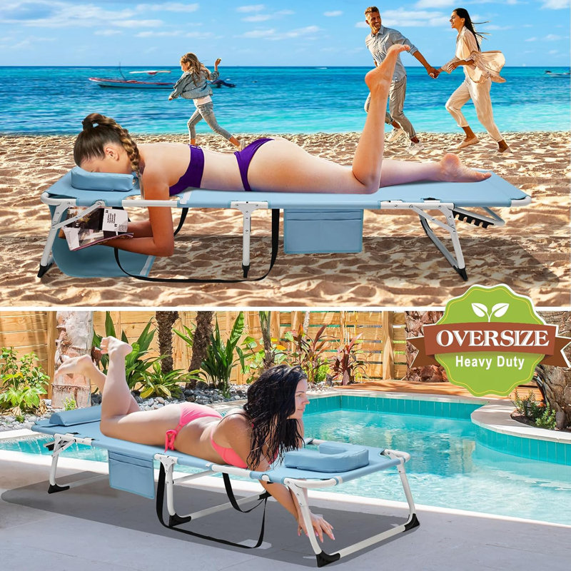 Chaise de bronzage pliante robuste 4 en 1, méridienne de patio réglable d'une capacité de 500 lb, portable pour la maison, le jardin, la plage, le camping et les bains de soleil