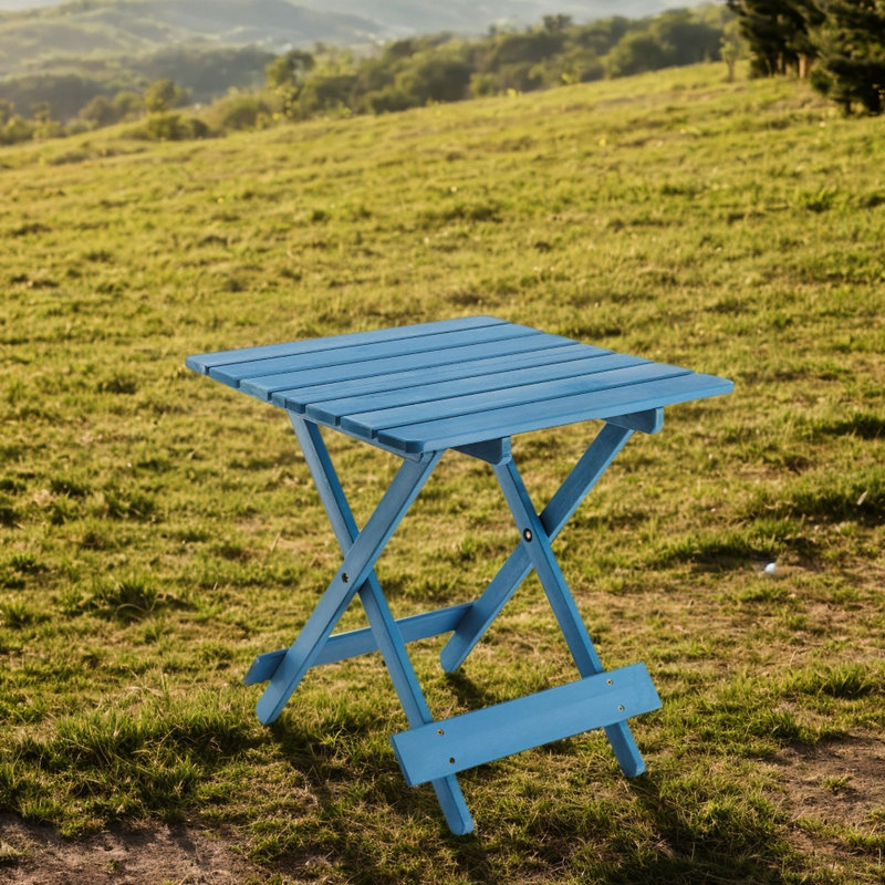 Table pliante d'extérieur en bois massif de couleur bleue - peu encombrante pour la cour arrière, bois de balcon, portable, épargne, cour arrière