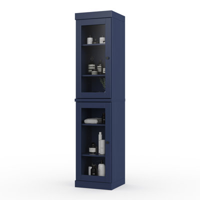 100% Solid Wood 16.5" Bathroom Cabinet with Clear Glass Doors and Adjustable Shelves