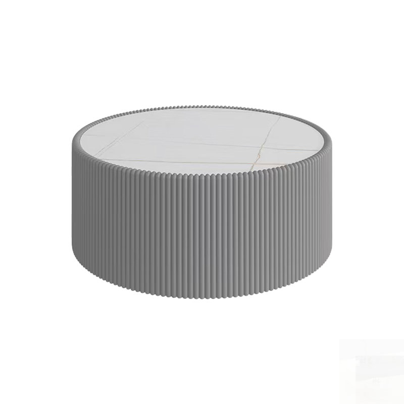 Table basse moderne en cuir avec plateau en pierre frittée à motif unique, pour les salons élégants., Gris