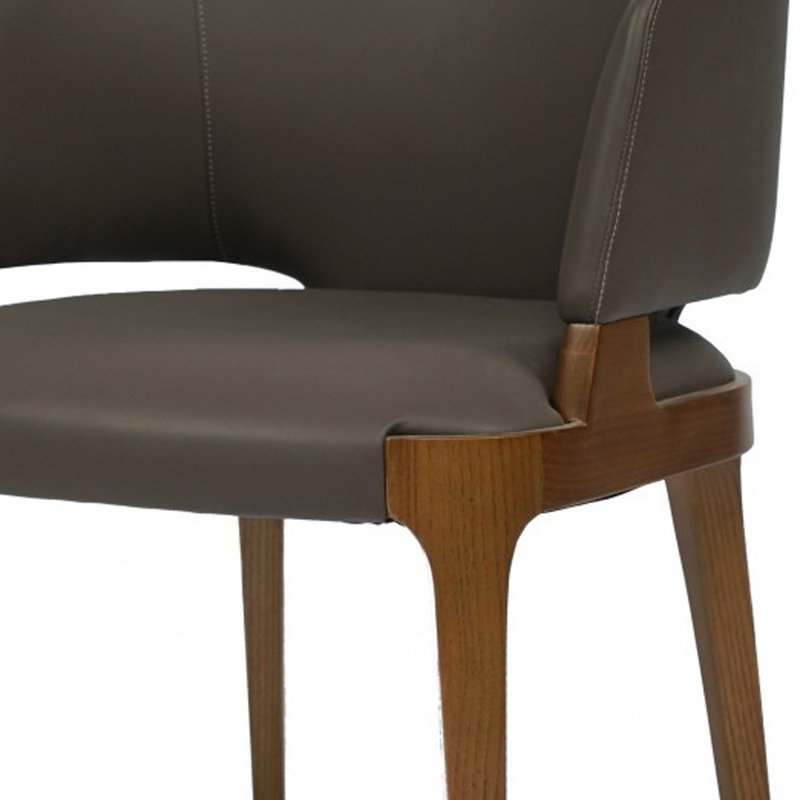 Fauteuil de salle à manger rembourré en similicuir gris foncé et brun