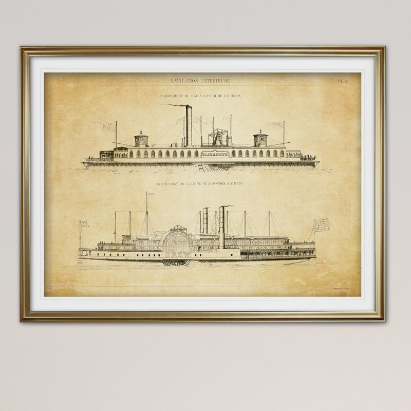 « rétro italien steamboat stencil i », impression, H 18 po x l 27 po x P 1,5 po, Toile tendue