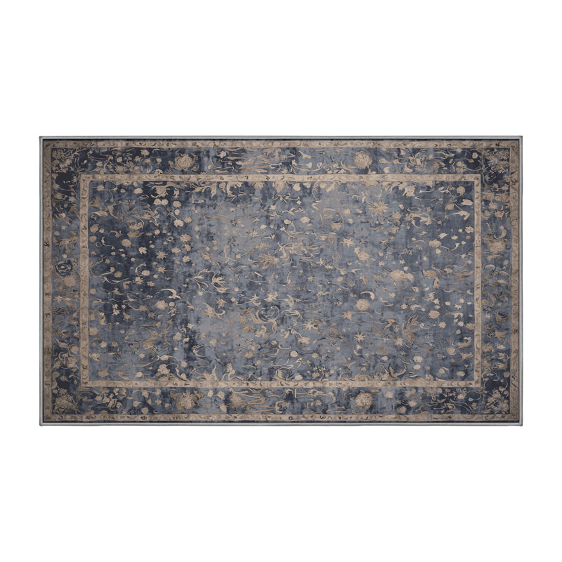 Machine Washable Gray Area Rug, Rectangle 6' x 9'