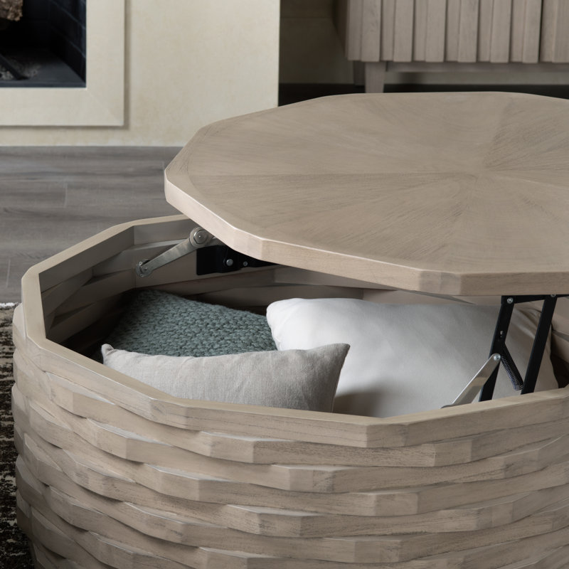 Monaco 39 in. Round Tan Solid Wood Cocktail Coffee Table