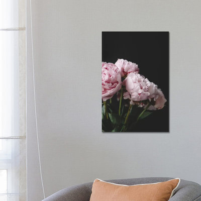 Pink Peonies On Black I by Chelsea Victoria - Wrapped Canvas Print