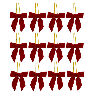 12 pièces petits noeuds de Noël en velours pour couronne de sapin de Noël Emballage de cadeaux