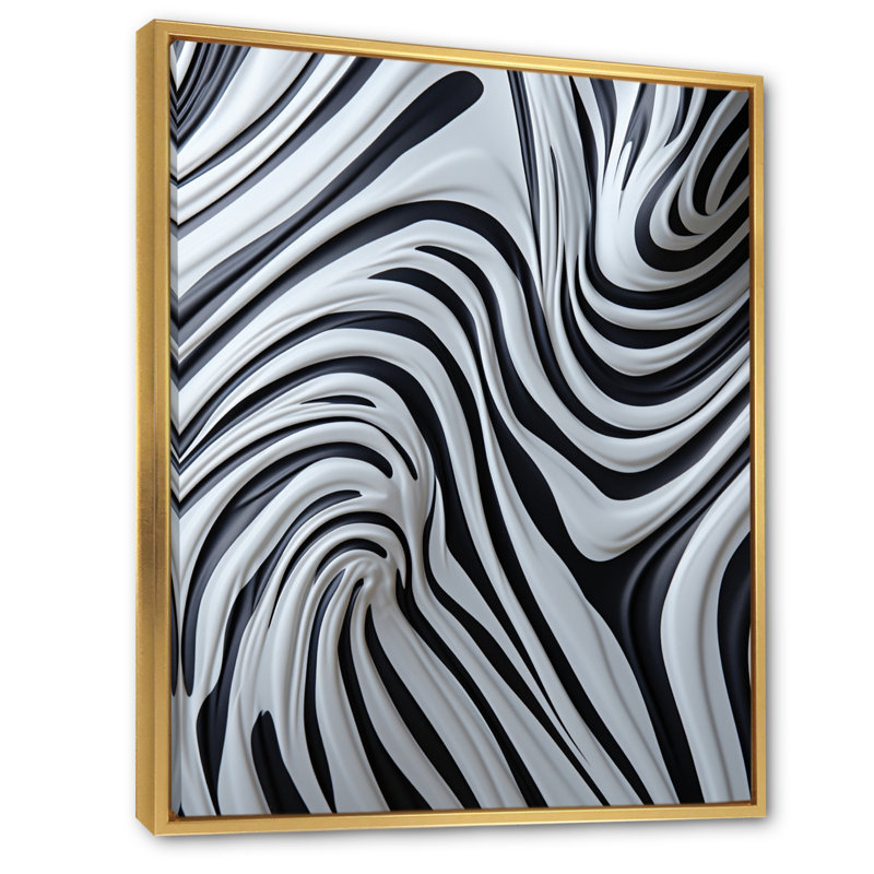 Motif de zèbre noir et blanc IV dynamique encadré sur toile, Or, H 20 po x l 12 po x P 1 po