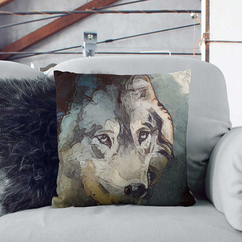 Wolf Under the Moon Cushion with Filling, 55cm H x 55cm W x 20cm D, White