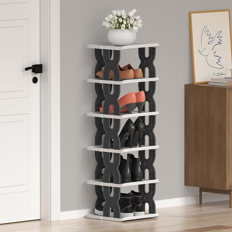 6 Pair Stackable Shoe Rack, Black