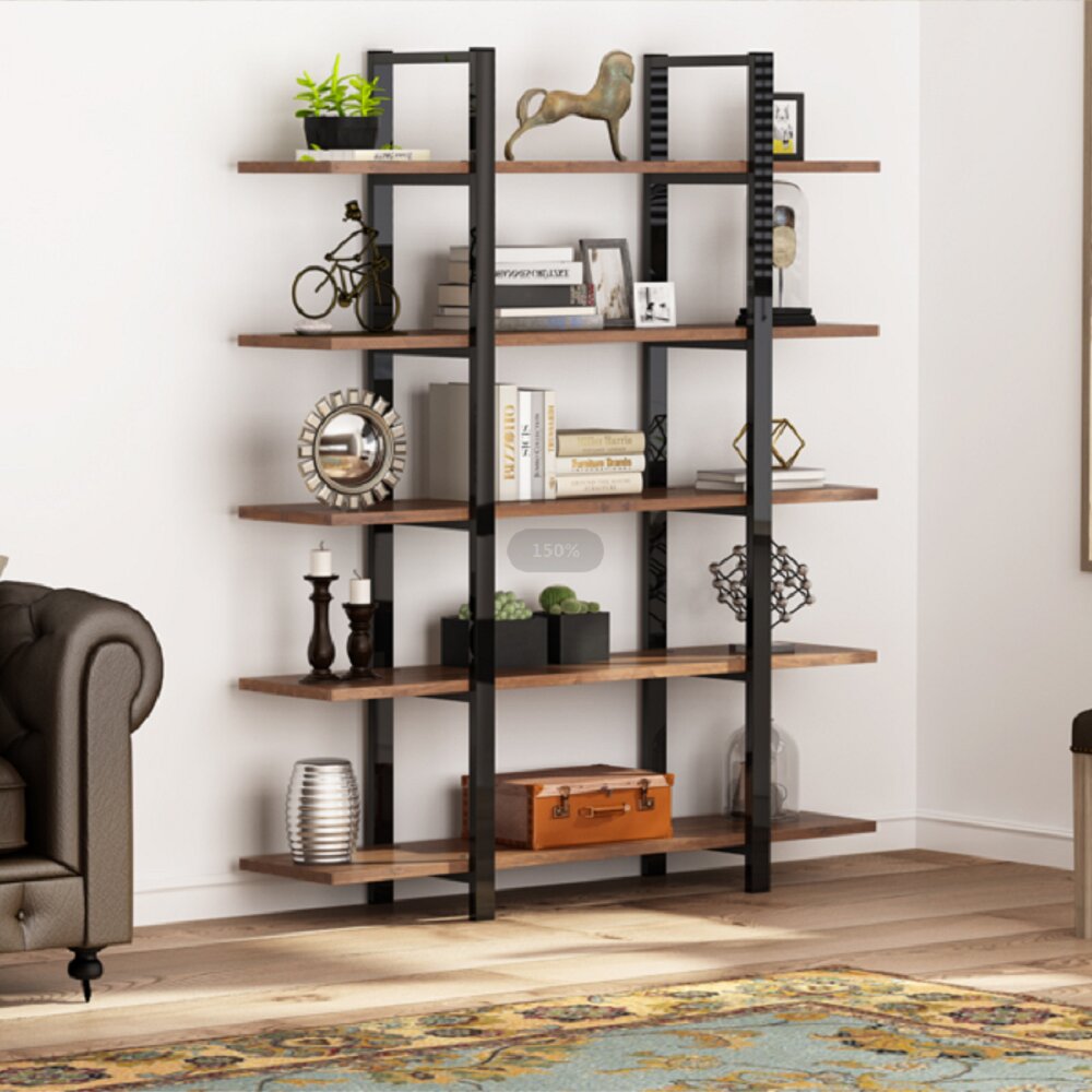 Oscer Bookshelf Industrial 5 Tier Etagere Bookcase Bookshelves for Living Room, Bedroom 17 Stories Color: Black/Brown