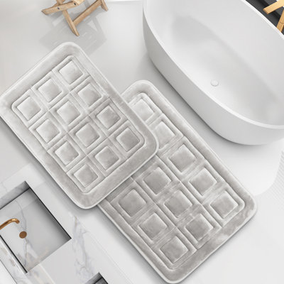 2 Piece Ultra Soft Absorbent Memory Foam Waffled Bath Rug Set