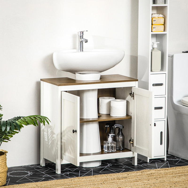 Meuble de salle de bain sur pied sous lavabo, tablette réglable, meuble à double porte, sur pied, lavabo, matériaux