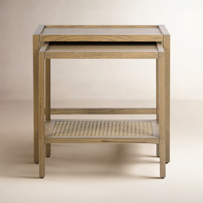 Devin Oak Wood Nesting End Table, Latte Brown