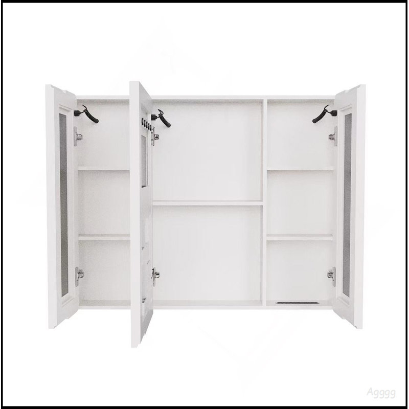 Armoire à pharmacie DEL pour la salle de bain avec lumière blanche une couleur, anti-buée, armoire en plastique-aluminium facile à installer. (27,56 x 35,43 trois portes)