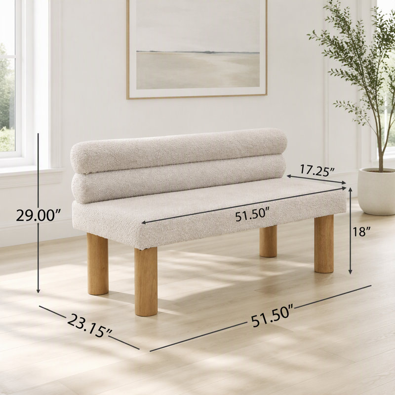 Fabric Upholstered Bench, Light Grey,Natural