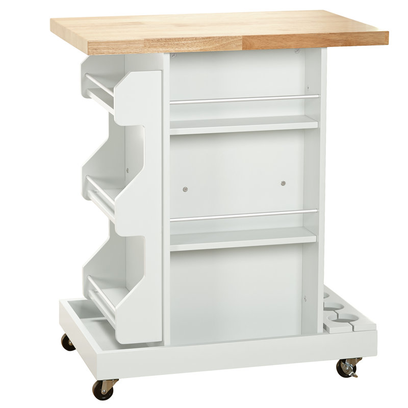 Solid Wood Top Kitchen Cart, White