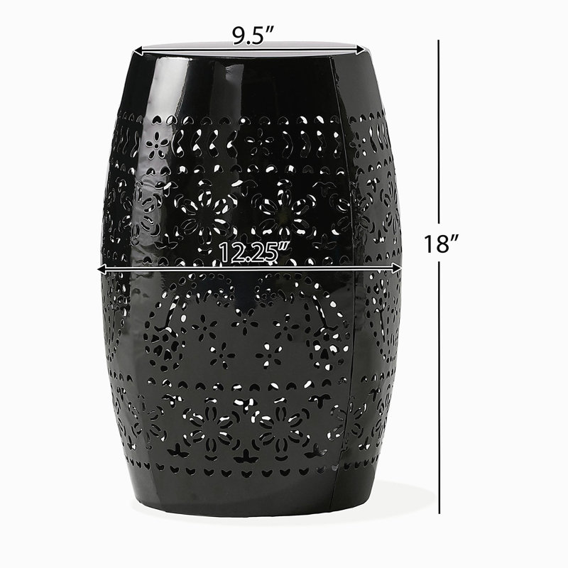 Table d'appoint RUBY, table de bout en métal découpé en dentelle pour une utilisation extérieure et intérieure, table d'appoint en forme de tonneau sans assemblage nécessaire pour le jardin, le patio, le salon, la cour arrière, couleur noire