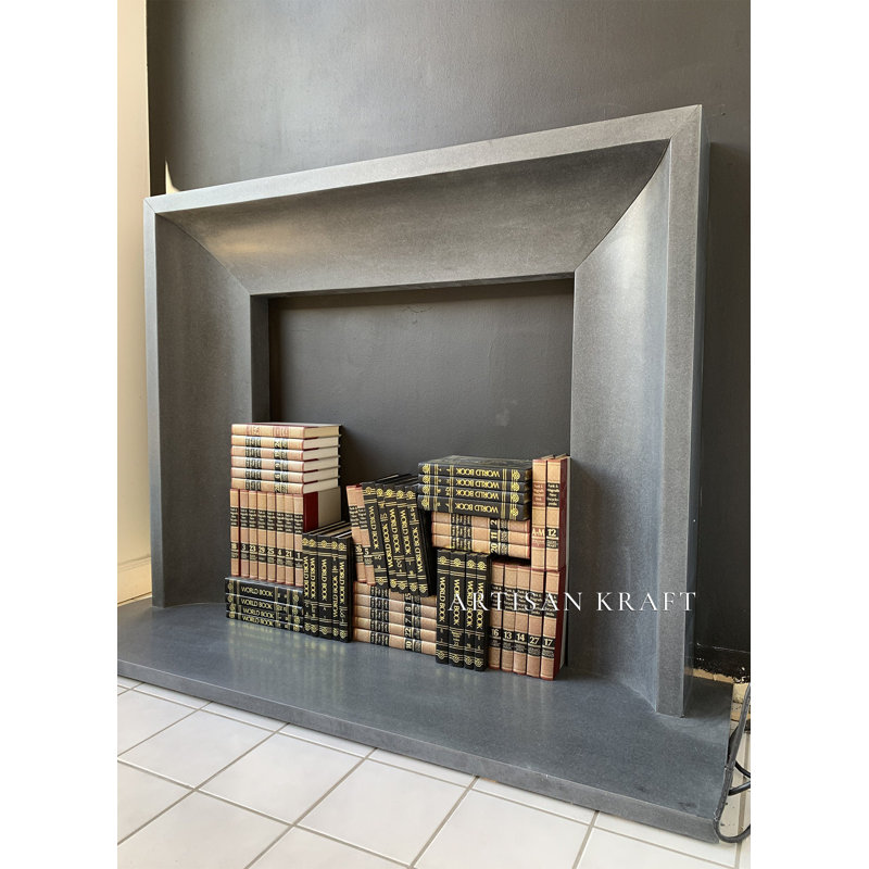 Beveled Curved Cast Stone Fireplace Surround, 53" H x 68" W x 11" D, Tan