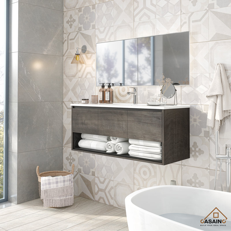 Ensemble de meuble-lavabo mural simple l 48 po, Gris / Chêne