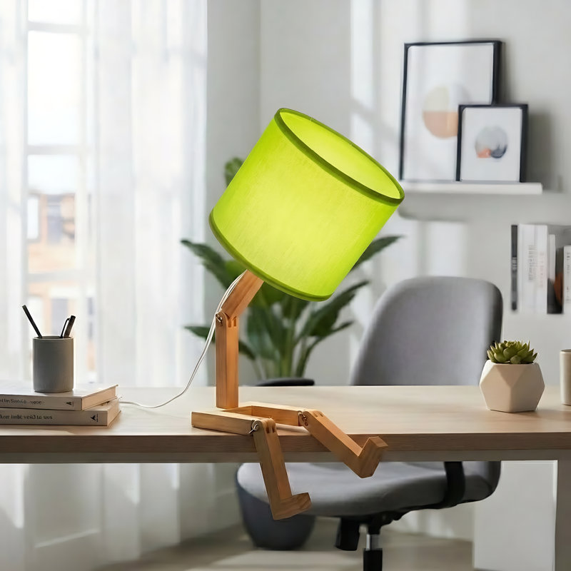 Lampe de table ajustable en forme d'homme avec abat-jour en tissu et support pour livres - veilleuse, Vert clair