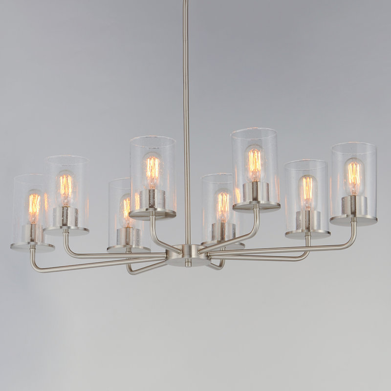 Lustre linéaire cylindrique moderne à 8 lumières Boushra, Nickel satiné