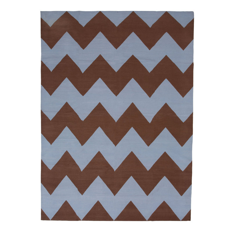 Blue & Brown Chevron Dhurrie Cotton Rug - 10' x 14'13"