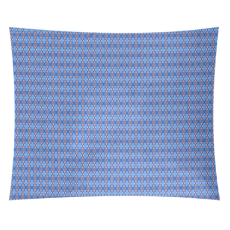 Tapisserie «Avicia Lined Diamonds» par Katelyn Elizabeth, Intérieur, H 54 po x l 63,5 po, Bleu / Orange