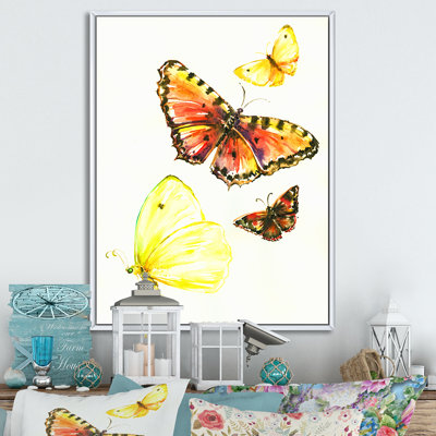 Illustration de magnifiques papillons jaunes sur toile