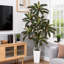 Dracaena artificiel Real Touch, fer brésilien, grand pot à fleurs blanc-1373960542