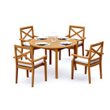 5 Pcs Grade-A Teak Wood Dining Set: 48" Round Table And 4 Granada Stacking Arm Chairs #11GR1004