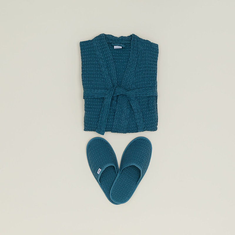 Pantoufles simples en coton gaufré, Moyen, Paon