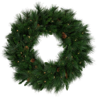 Pre-Lit White Valley Pine Artificial Christmas Wreath - Clear Lights
