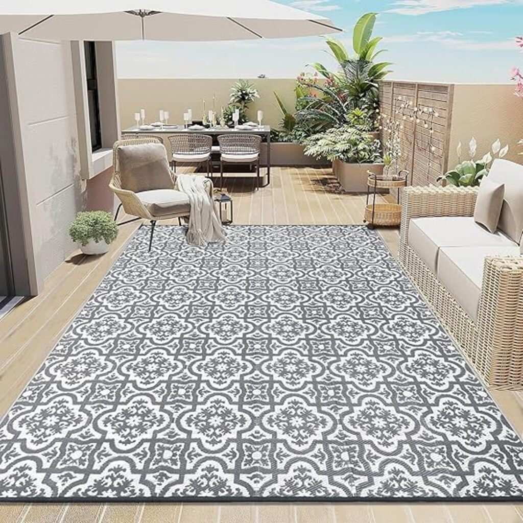 Outdoor Rug for Garden Waterproof Patio Print Reversible Mat