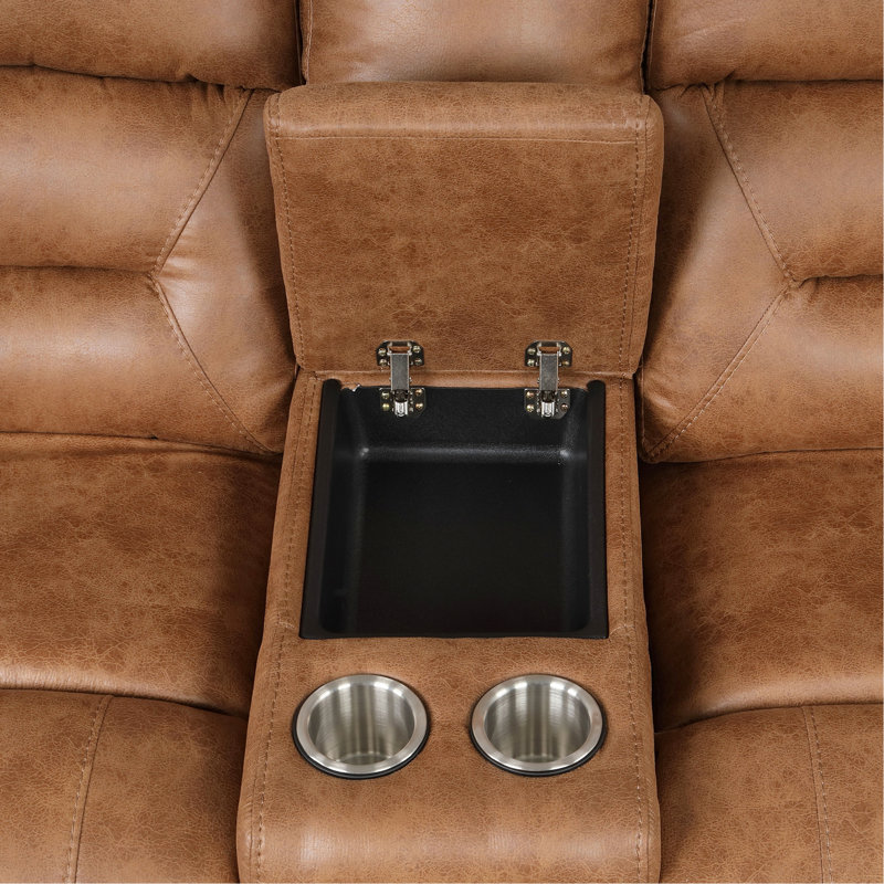 Canapé modulaire contemporain avec dossier réglable et méridienne brun selle pour une élégante console 2 pièces, porte-gobelets, rangement, salon à dossier