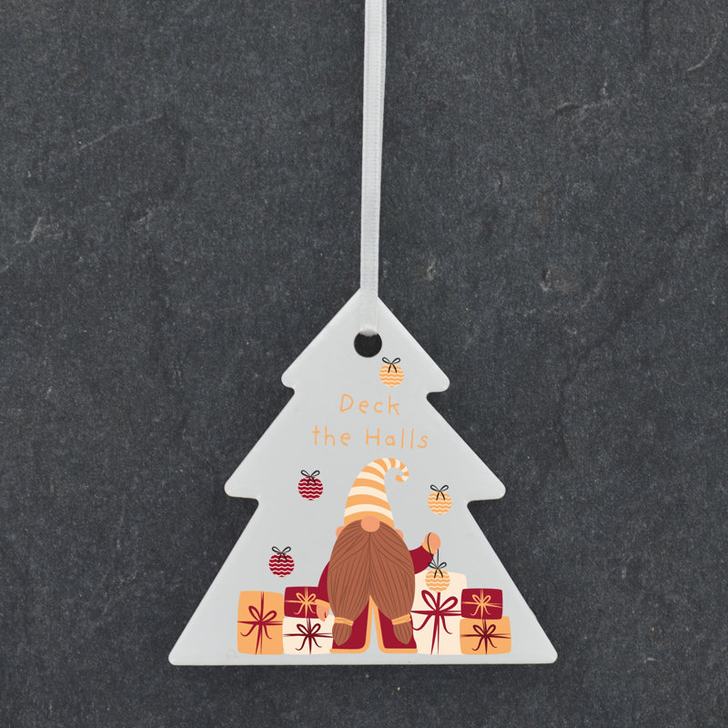 The Seasonal Aisle Festive Gonk With Presents Tree Shaped Ceramic Ornament
