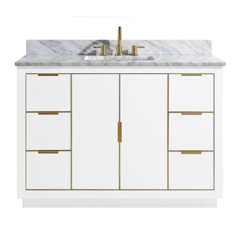 Austen 49'' W Single Vanity, Carrara White Marble/Silver, White