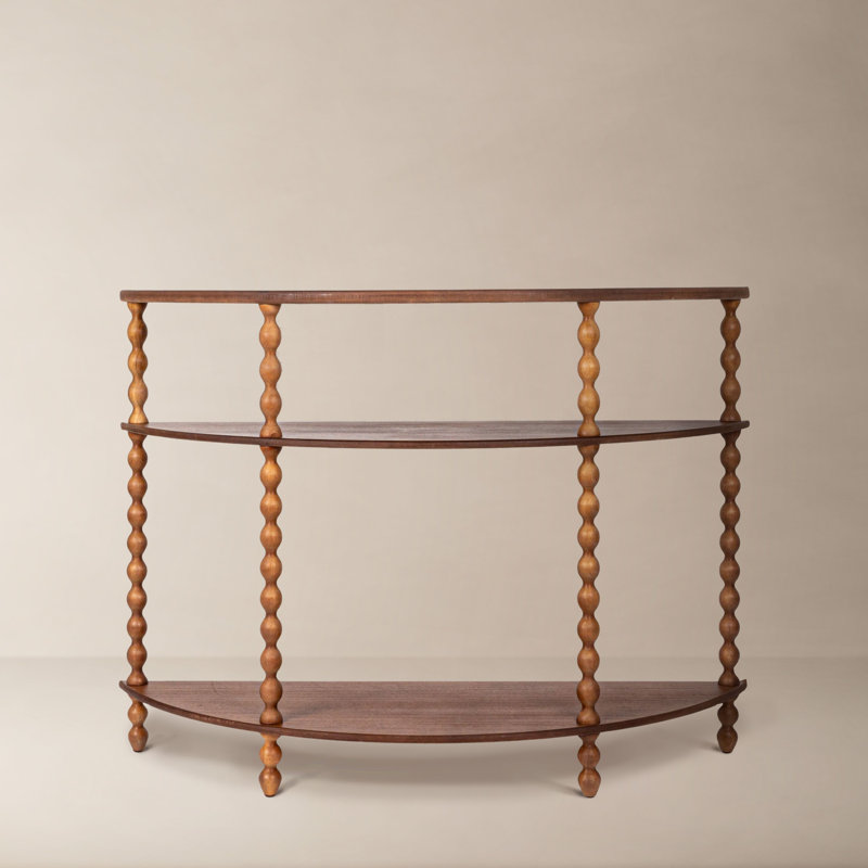 Belcara 3-Tier Curved Accent Table With Beveled Shelves And Doweled Legs, Walnut