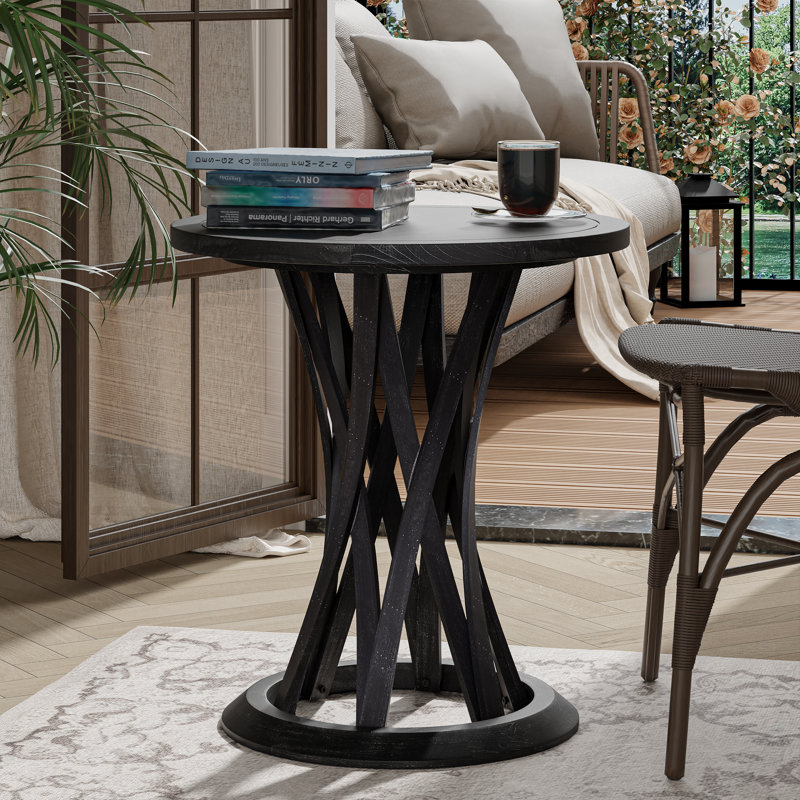 Table de bout ronde de style campagnard avec base en piédestal Crisscross