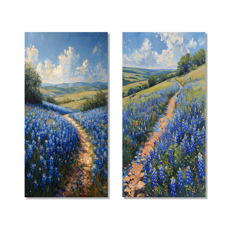 «Summer Morning Magic Bonnets Fields I», ensemble de 2 impressions murales botaniques en métal, 40" H x 40" W