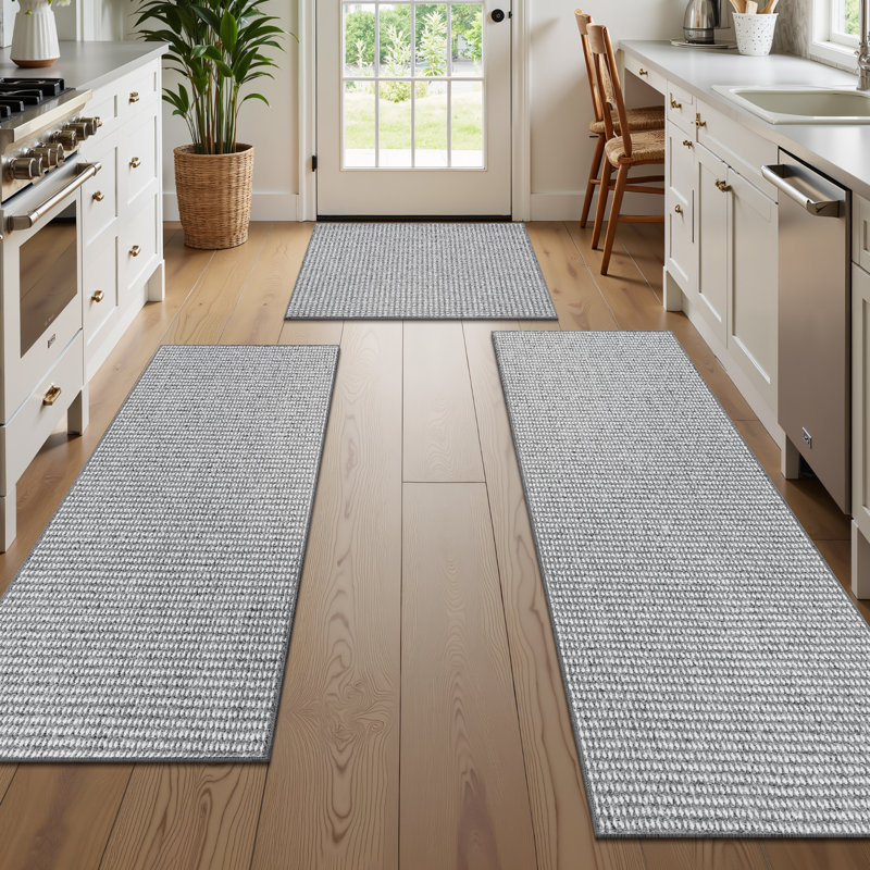 Wear-resistant Non-slip Kitchen Mat Runner (Set of 3), Gray/White