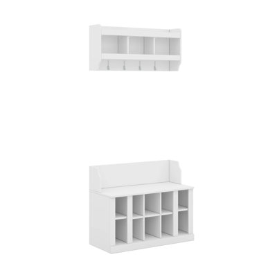 Entryway Bench With Wall Mounted Coat Rack, Modern Hall Tree Entryway Furniture With Shelves And 4 Hook